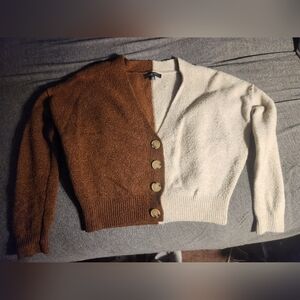 Love Tree Brown and Cream Button-Up Cardigan
